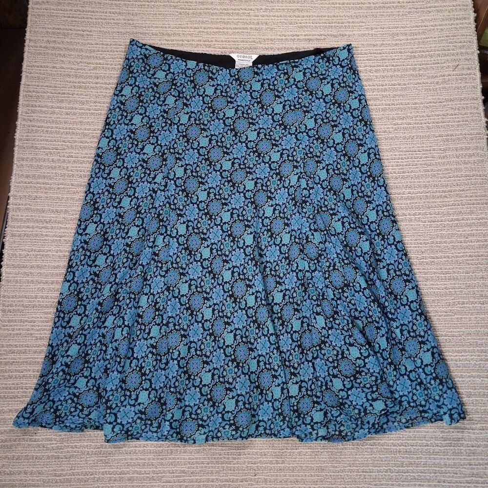 ​GEORGE SKIRT 16W WOMENS PLUS LINED BLUE PAISLEY MEDALLION A LINE KNEE CASUAL...